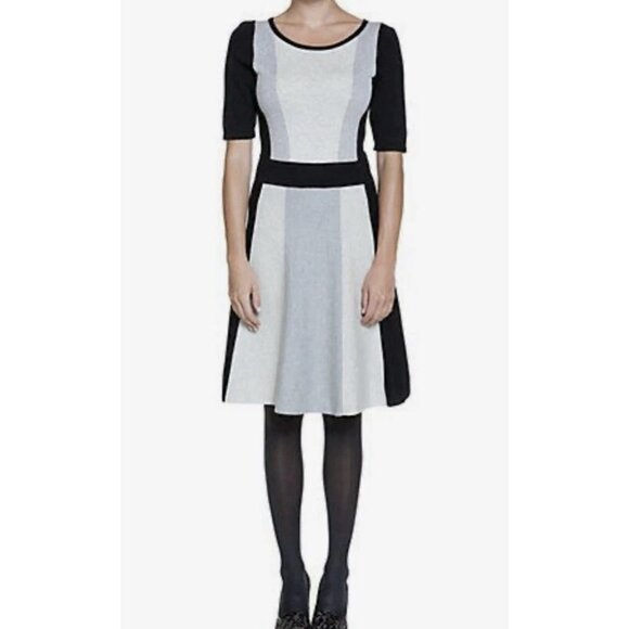 Boden Dresses & Skirts - Boden Colorblock A Line Knit Dress Sz 14 Milano Black Gray Cotton Blend Preppy